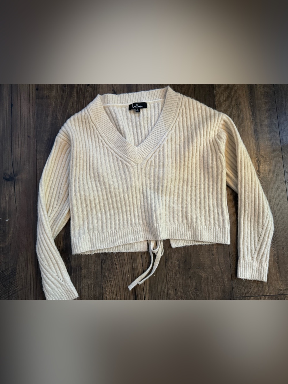 Lulus Cream Ribbed Knit Open Back Sweater – Women’s Small Cozy Tie Back Pullover